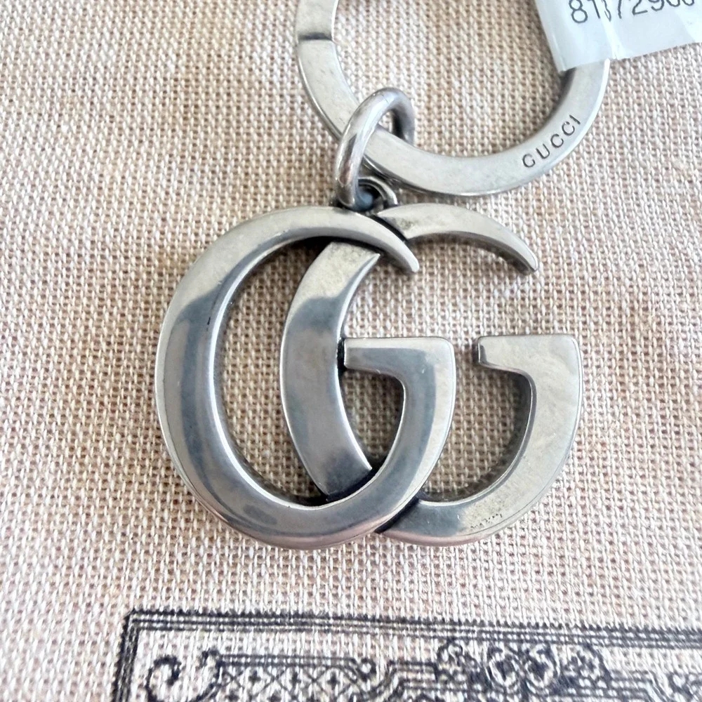Gucci Marmont Double‎ G Key Chain Aged Palladium Silver Logo 817379 Italy